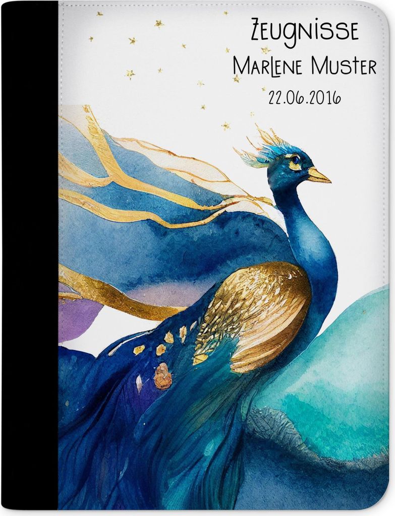 Zeugnismappe, Dokumentenmappe, Ordner A4, Pfau mit Klarsichthüllen