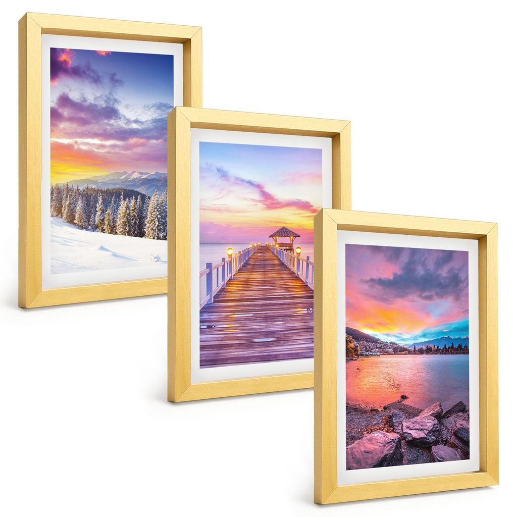 Bilder Set 3-teilig im Goldrahmen Rahmen – Wandbilder 3 Stück – gerahmte Poster für Wohnzimmer, Schlafzimmer und Flur – 20x30 cm – Winter...