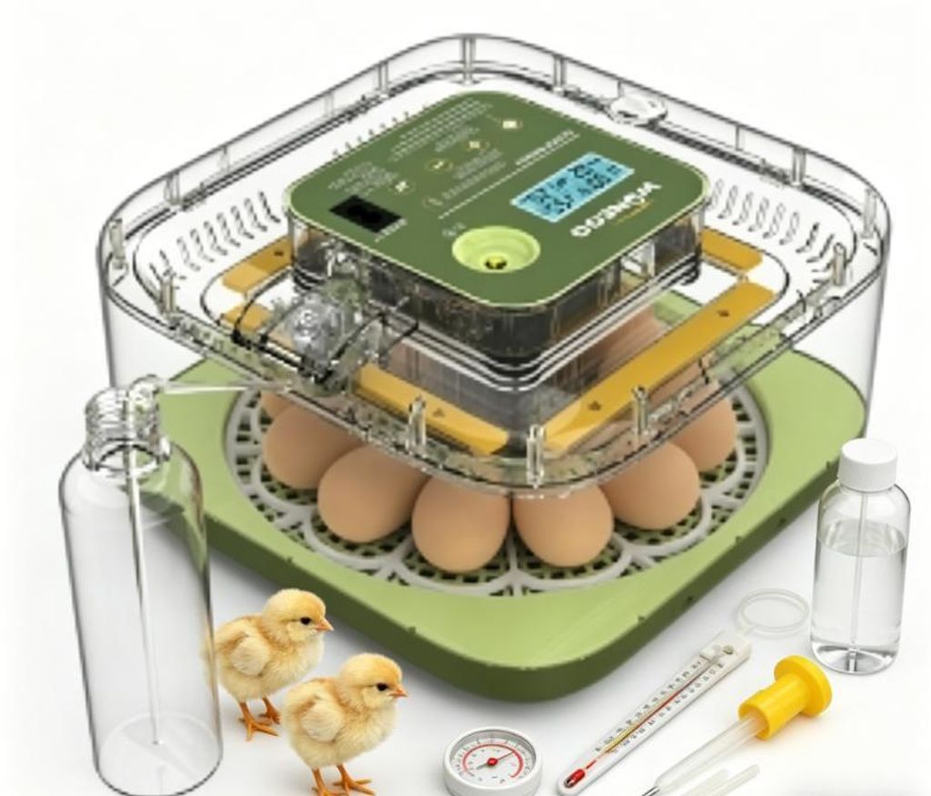 Vollautomatischer Eierbrutapparat 12 Eier, automatische Wende, Temperatur- & Feuchtigkeitsregelung, LED Eierleuchte, leise Inkubator für Huhn Wachtel