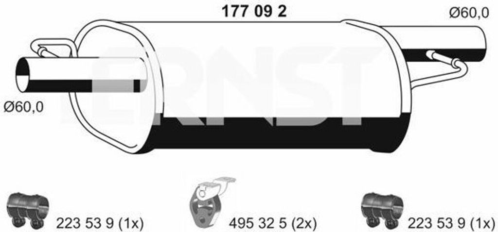 ERNST 177092 Mittelschalldämpfer Schalldämpfer für VW Transporter V Bus (7HB, 7HJ, 7EB, 7EJ, 7EF, 7EG, 7HF, 7EC) Multivan V Transporter V Kasten...