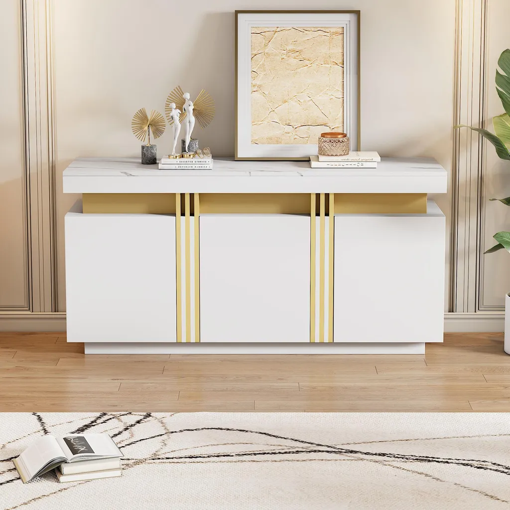 Buffet gain de place blanc 140cm pour optimiser les petits salons - 6