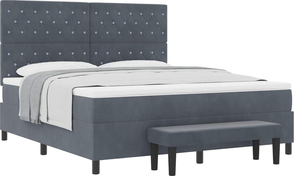 Boxspringbett mit Kopfteil Dunkelgrau 200 x 180 cm Samt