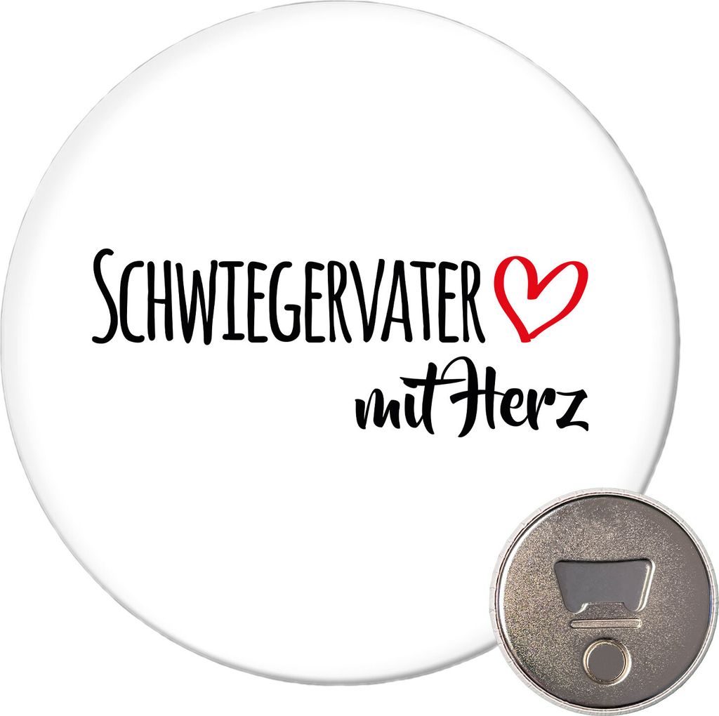 Huuraa Magnet Schwiegervater mit Herz 59mm Kühlschrankmagnet rund Flaschenöffner Geschenkidee