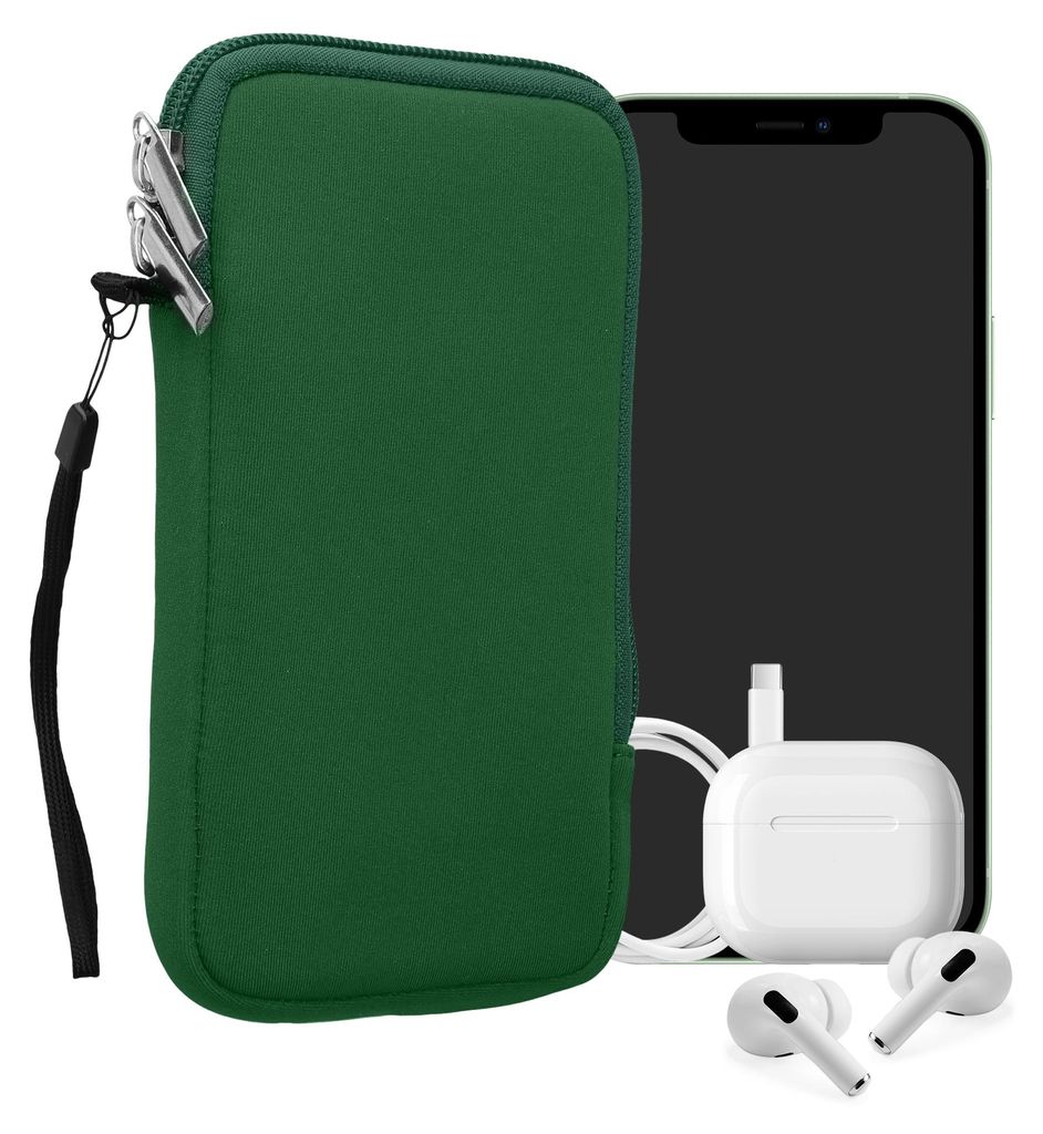 kwmobile Neopren Handytasche für Smartphones XL - 6,7/6,8" - Handy Tasche mit Reißverschluss - Handyhülle universal Moosgrün