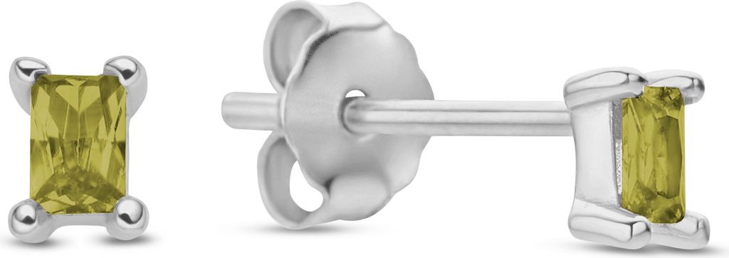 Neu Bling 9NB-1027 Silberne Ohrstecker mit Zirkonia - 2x3,5mm - Olivgrün - Baquette - Rhodium - Silber