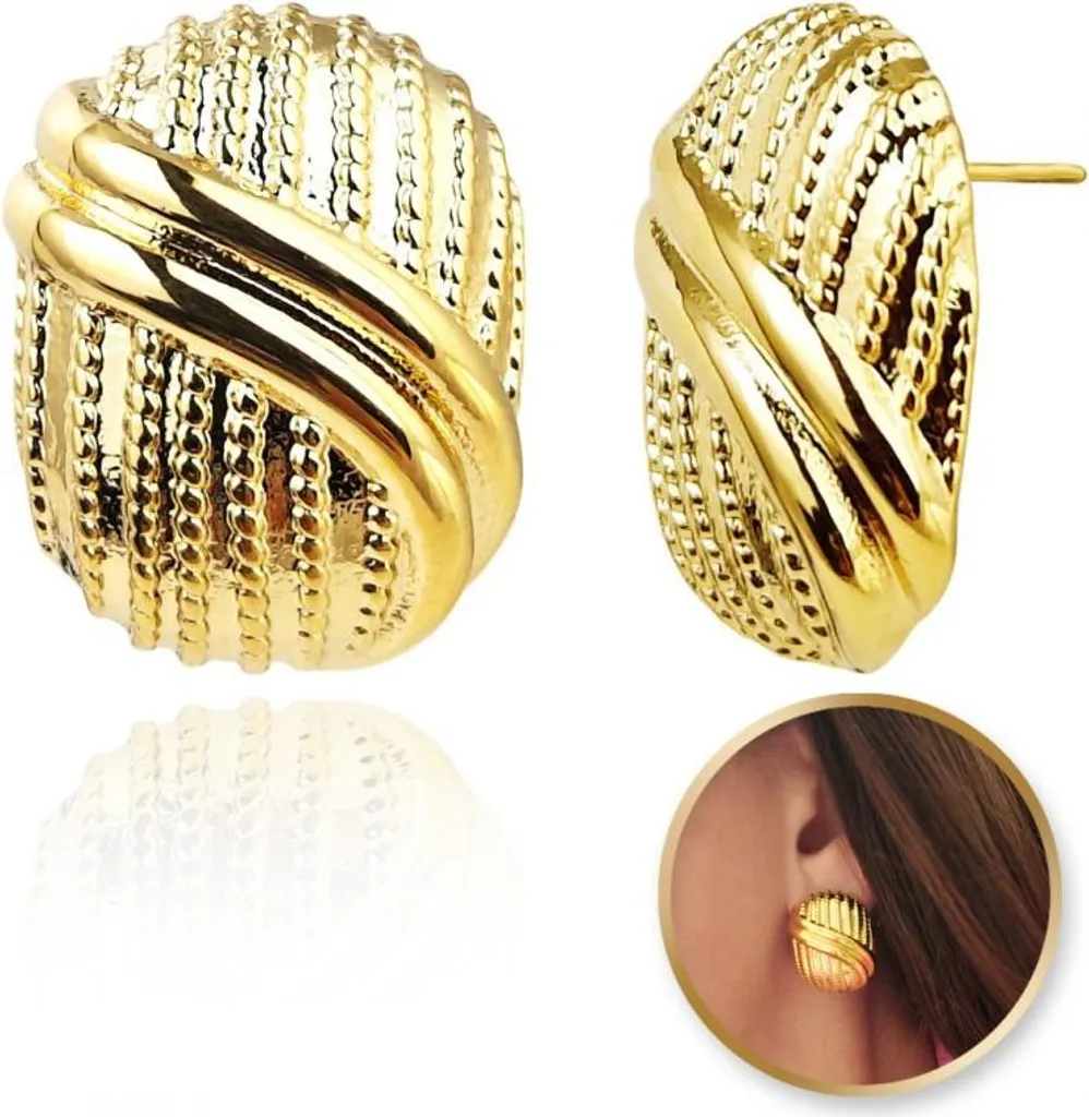 Flamenco Mystique Orecchini in acciaio inossidabile placcati oro 14k ovali KST3384