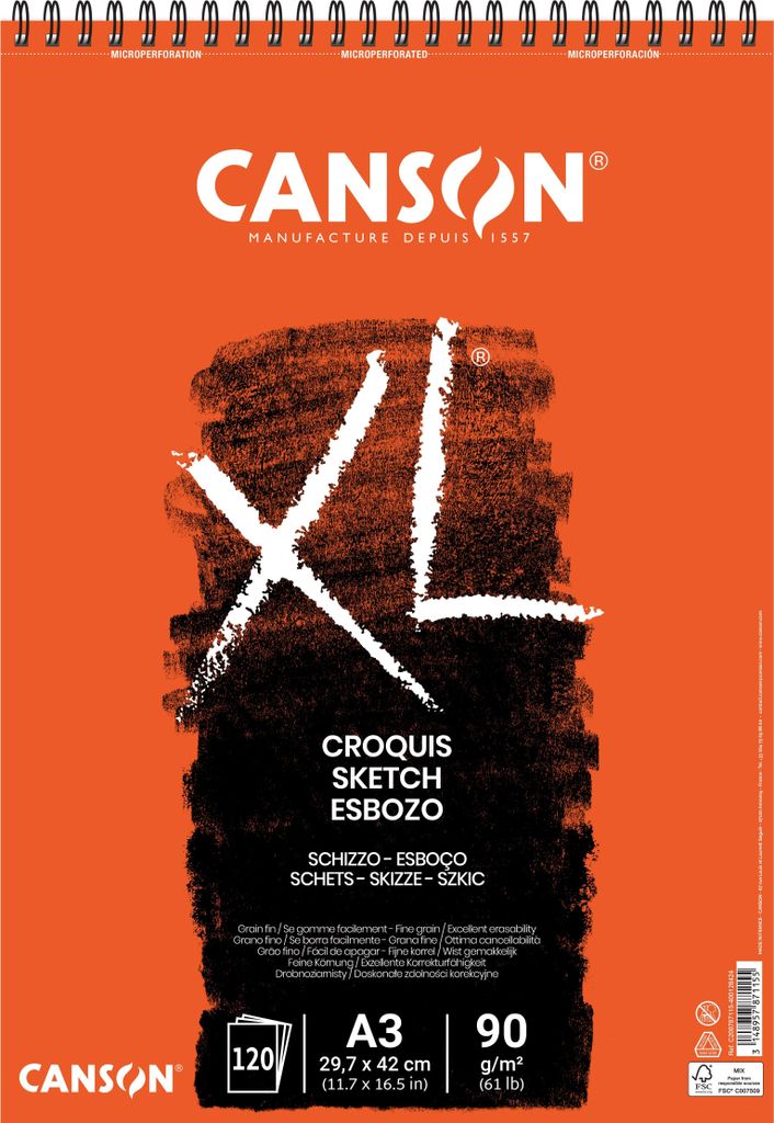 Canson - Skizzenpapier XL Sketch 120 Blatt 90gr A3 elfenbeinweiß | 5 Stück
