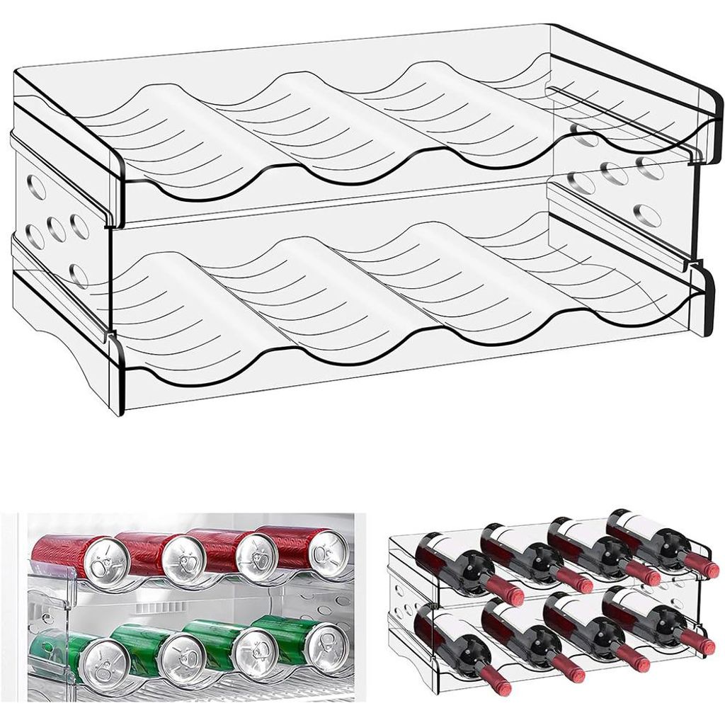 Flaschenregal Kühlschrank Flaschen Organizer,Weinregal Stapelbar,Dosenregal,Transparenter Flaschenhalter Kühlschrank für Strohhalmbecher Trinkfl...