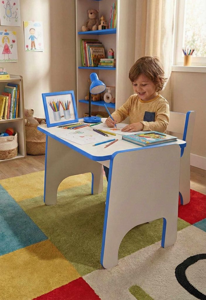 Skye Decor, Hochwertiges Kindertischset (1 Tisch + 1 Stuhl), Blau und Weiß, Tisch: 63 x 46 x 45 cm, Stuhl: 30 x 50 x 35 cm | 100% melaminbeschicht...