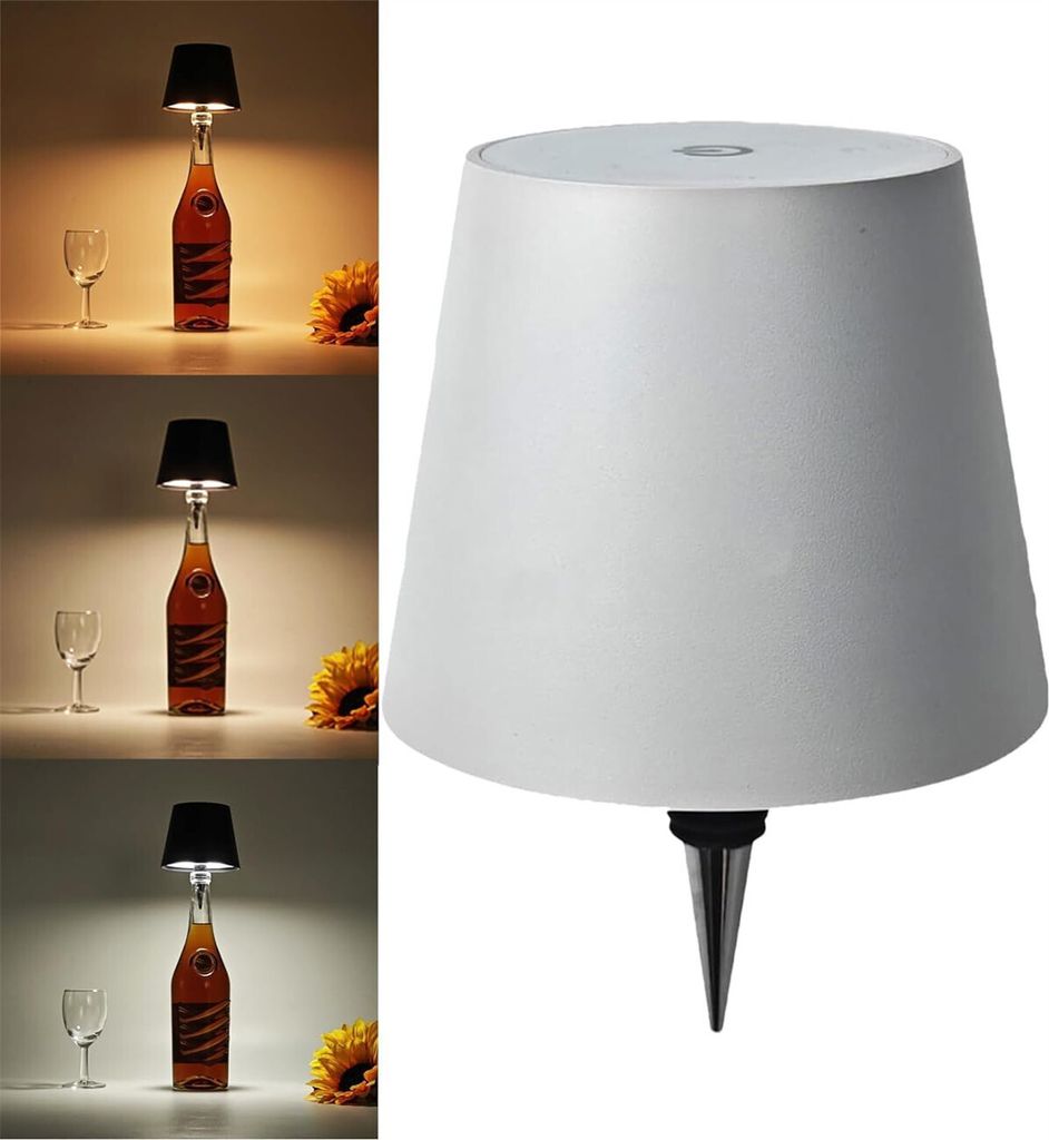 Flaschenlampe,Kabellose LED-Lampe(Weiss)3 farbigeTouch Flaschenlicht,Weinflaschenlampen,wiederaufladbar,Wasserdicht für Bars Restaurants