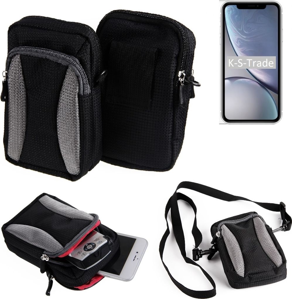 K-S-Trade Schutz-Hülle kompatibel mit Apple iPhone XR Handy Gürteltasche Umhängetasche mit Zusatzfach schwarz