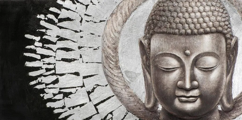 Peinture Bouddha Visage Fond Noir Feuille Métallique 3D 140x70 cm Fine Asianliving