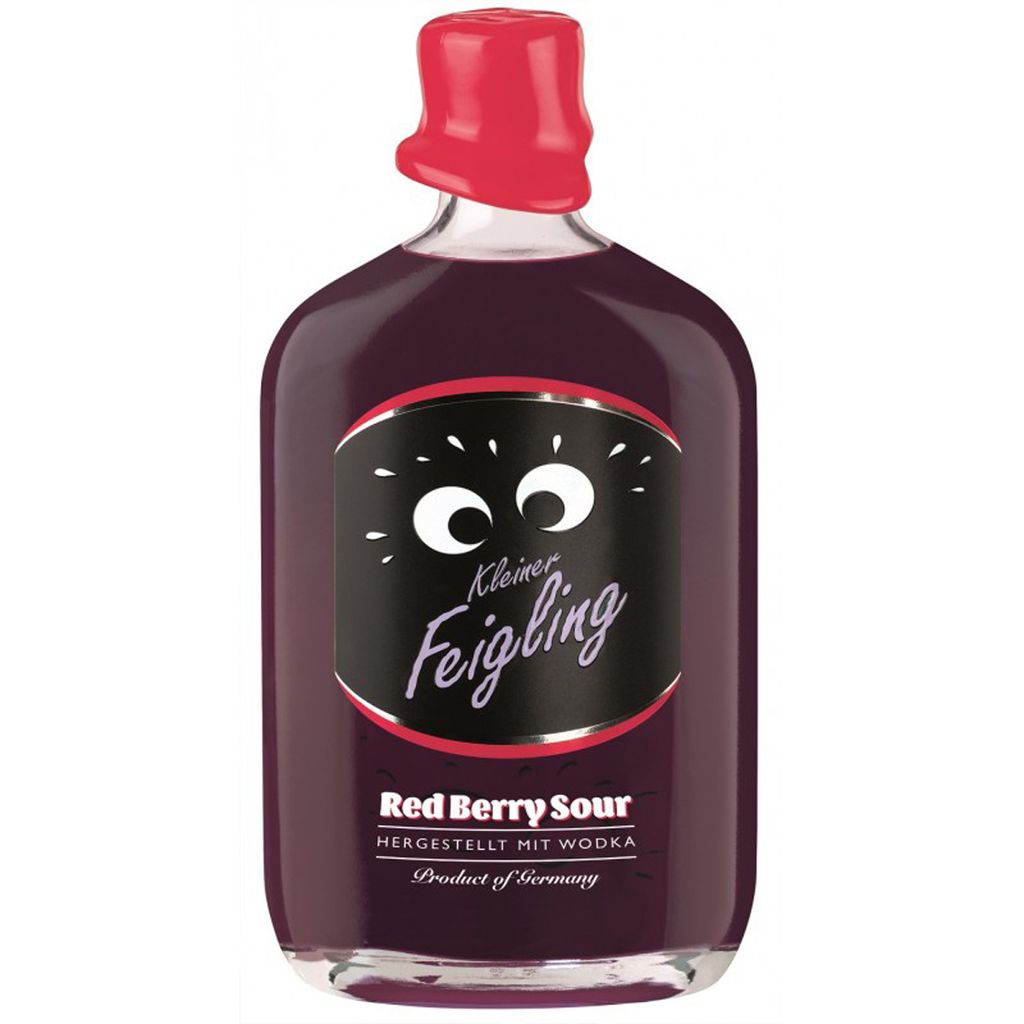 A bottle of Kleiner Feigling Red Berry Sour liqueur.