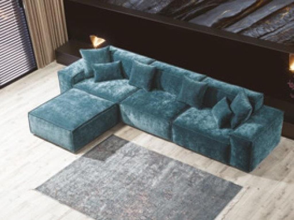 Ecksofa Blau Wohnzimmer Elegante Wohnecke Design Möbel Eckgarnitur Sofa Couchen