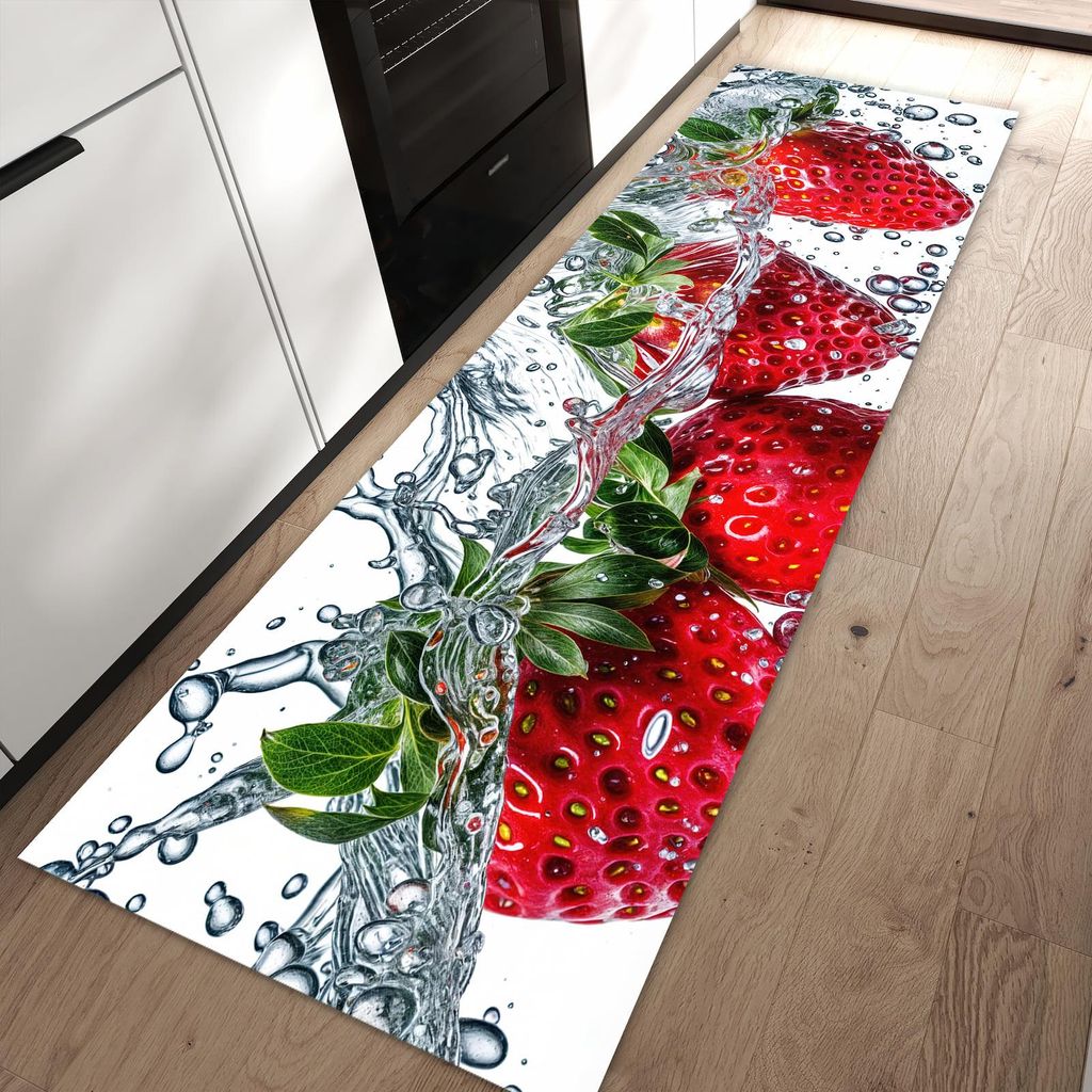 Küchenteppich 80x250cm rutschfest & abwischbar PVC Läufer - In Wasser Erdbeeren
