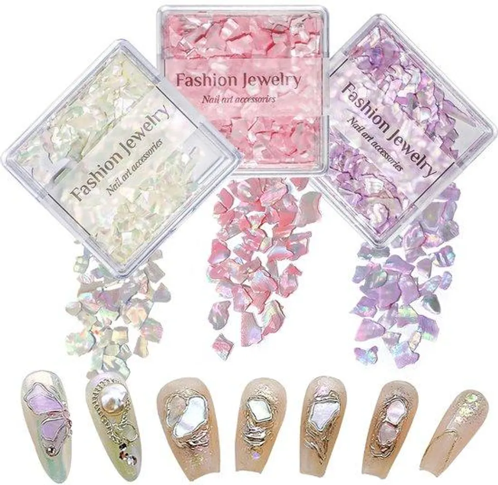 Décoration ongle holographique forme coquillage - Set 3 planches Nail