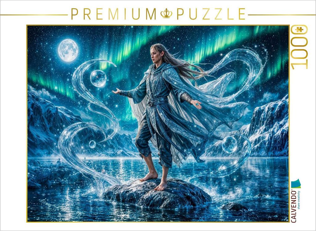 CALVENDO Puzzle Wassermann Magischer Wasser‐Magier im Mondlicht | 1000 Teile Lege-Größe 64x48cm Foto-Puzzle für glückliche Stunden