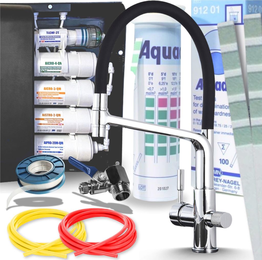 Ari Flexible 3-Wege Küchenarmatur Chrom Ausziehbar mit 5-Stufen Wasserfiltersystem Untertisch Trinkwasserfilter