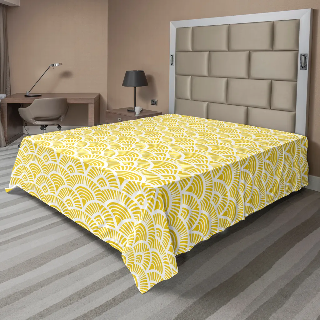 Drap de lit supérieur doux style oriental 266x260 cm jaune pour grand lit