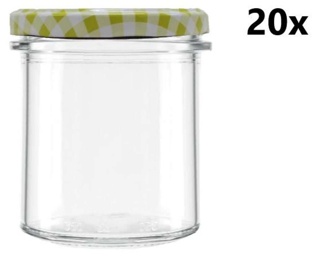 A clear glass jar with a checkered lid, shown in isolation against a white background.