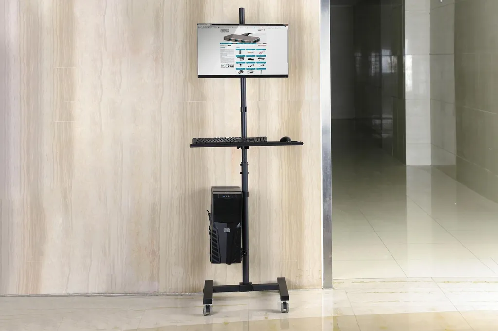Bureau Mobile Assis-Debout avec Support Écran et Tablette Clavier Noir