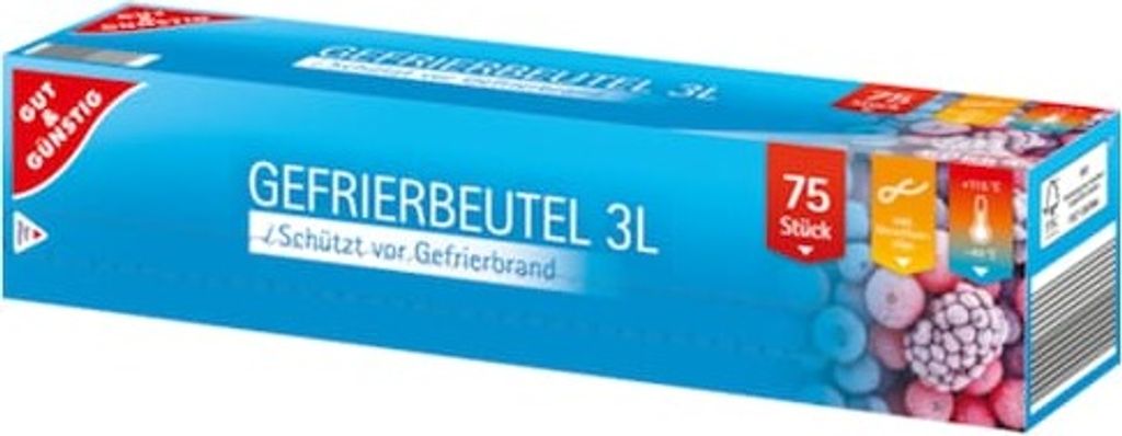 Gut & Günstig Gefrierbeutel 3l 75ST Produktbild 