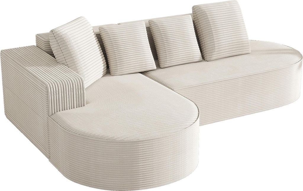 AIORBER Modernes modulares L-Sofa, tiefes Cloud-Kombinationssofa, Schwammsofa ohne Montage, Dreisitzer, gemütlich, mit Kissen, Cord, Weiß