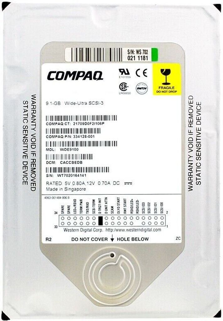 Compaq WDE9100 SCSI 68pin 9.1GB 7200Rpm 334128-001 Produktbild 
