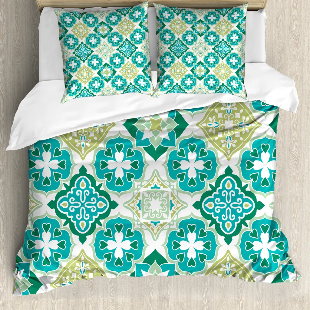 Copripiumino Antiacaro 200x200 per Allergici - Verde Acqua Bianco