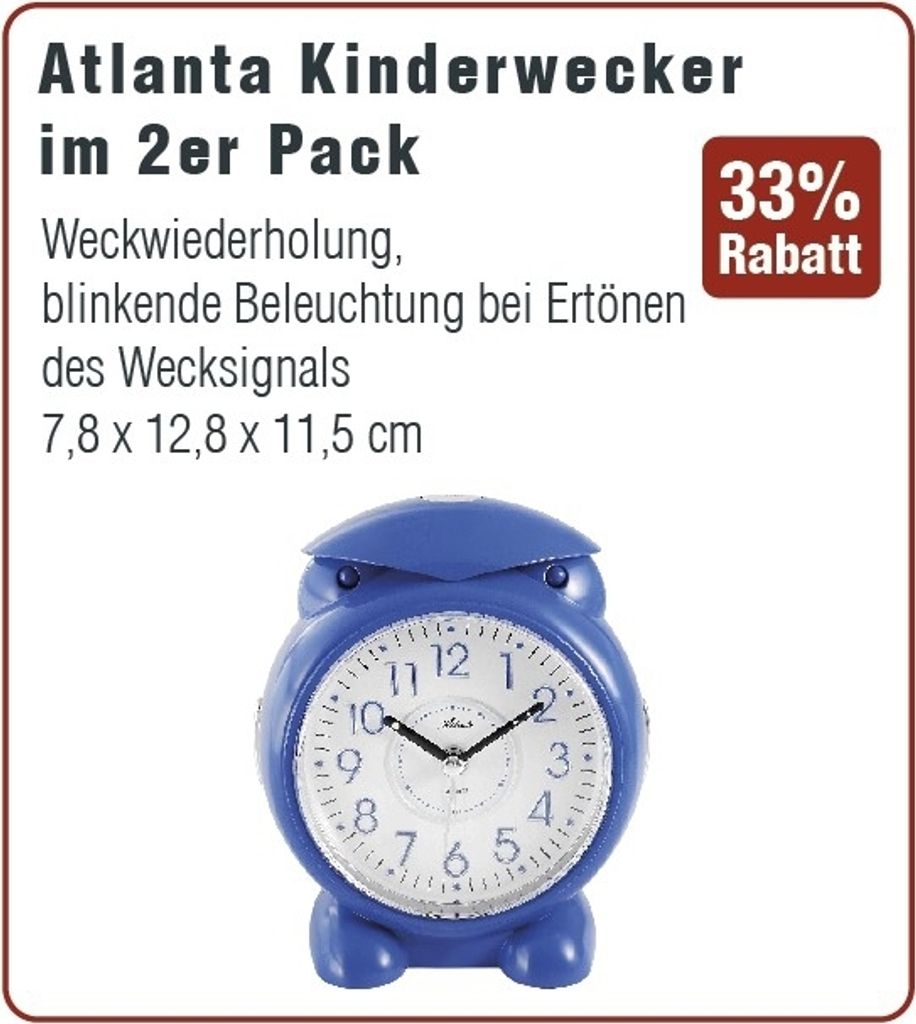 Atlanta Quartzwecker, 2 Stück, blau / weißes Zifferblatt
