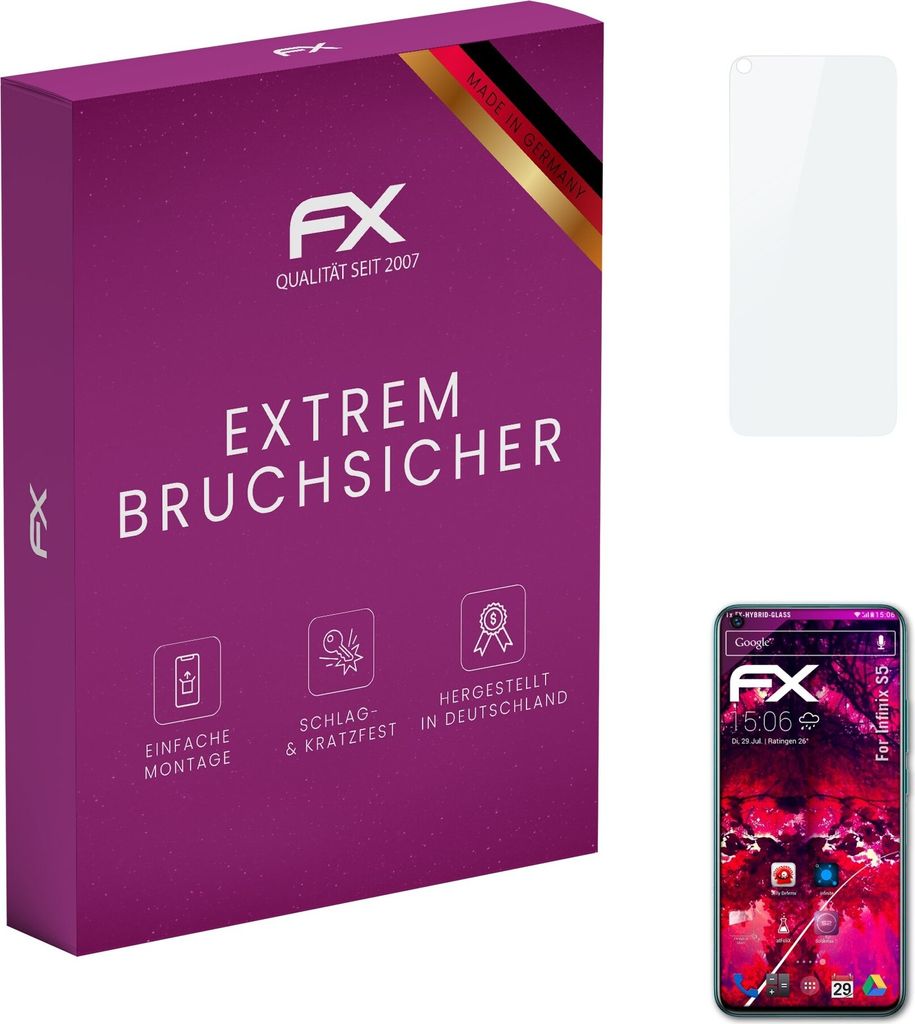 atFoliX FX-Hybrid-Glass Displayfolie kompatibel mit Infinix S5 Glasfolie