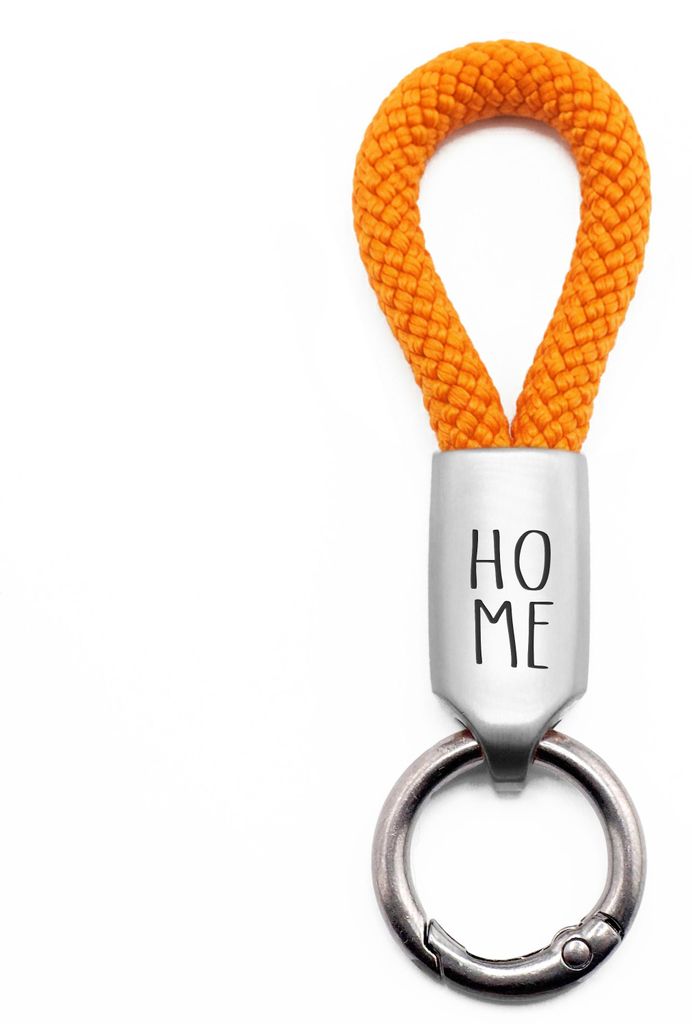 GIPFELWELLE Handgemachter Edelstahl Schlüsselanhänger mit Gravur Kette Ring Paracord 6 mm Segeltau, Damen Herren, Home, Orange, Silber