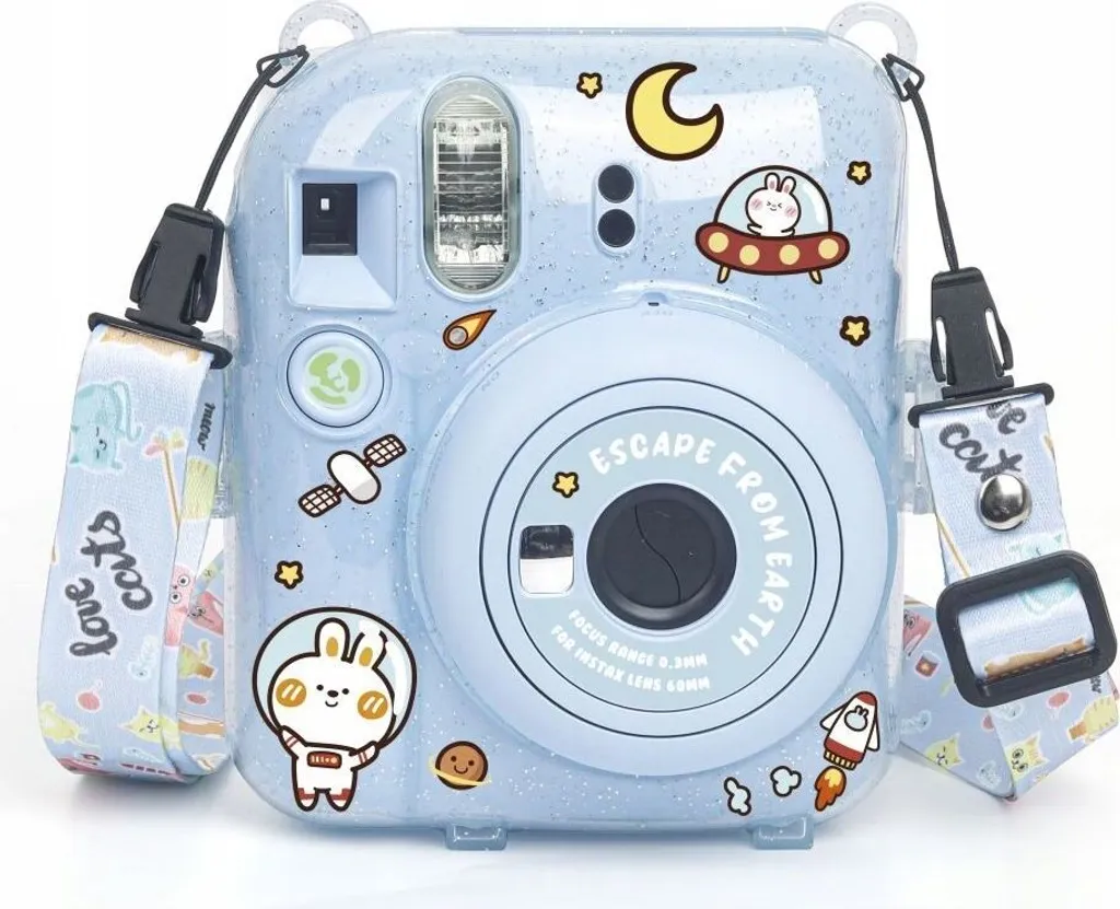 Coque Instax Mini 12 Blue Glitter - Motif Escape from Earth et Accessoires