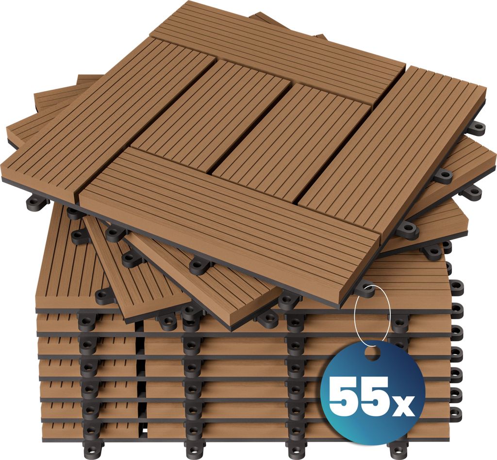 CASARIA WPC Fliesen 30x30 cm 55er Set 5m? Stecksystem Drainage Zuschneidbar Terrasse Balkon Garten klick Mosaik Terrakotta