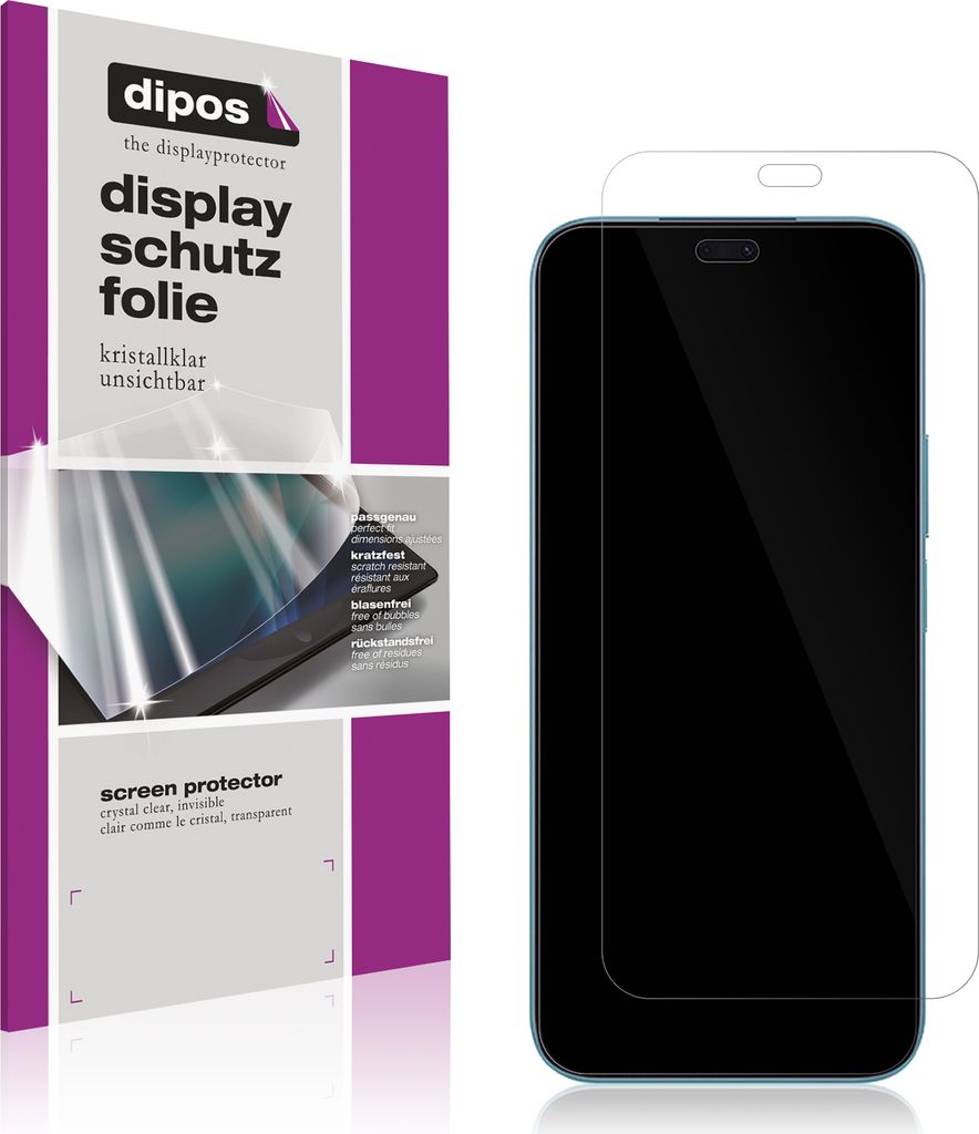 A product packaging and a screen protector on a smartphone.