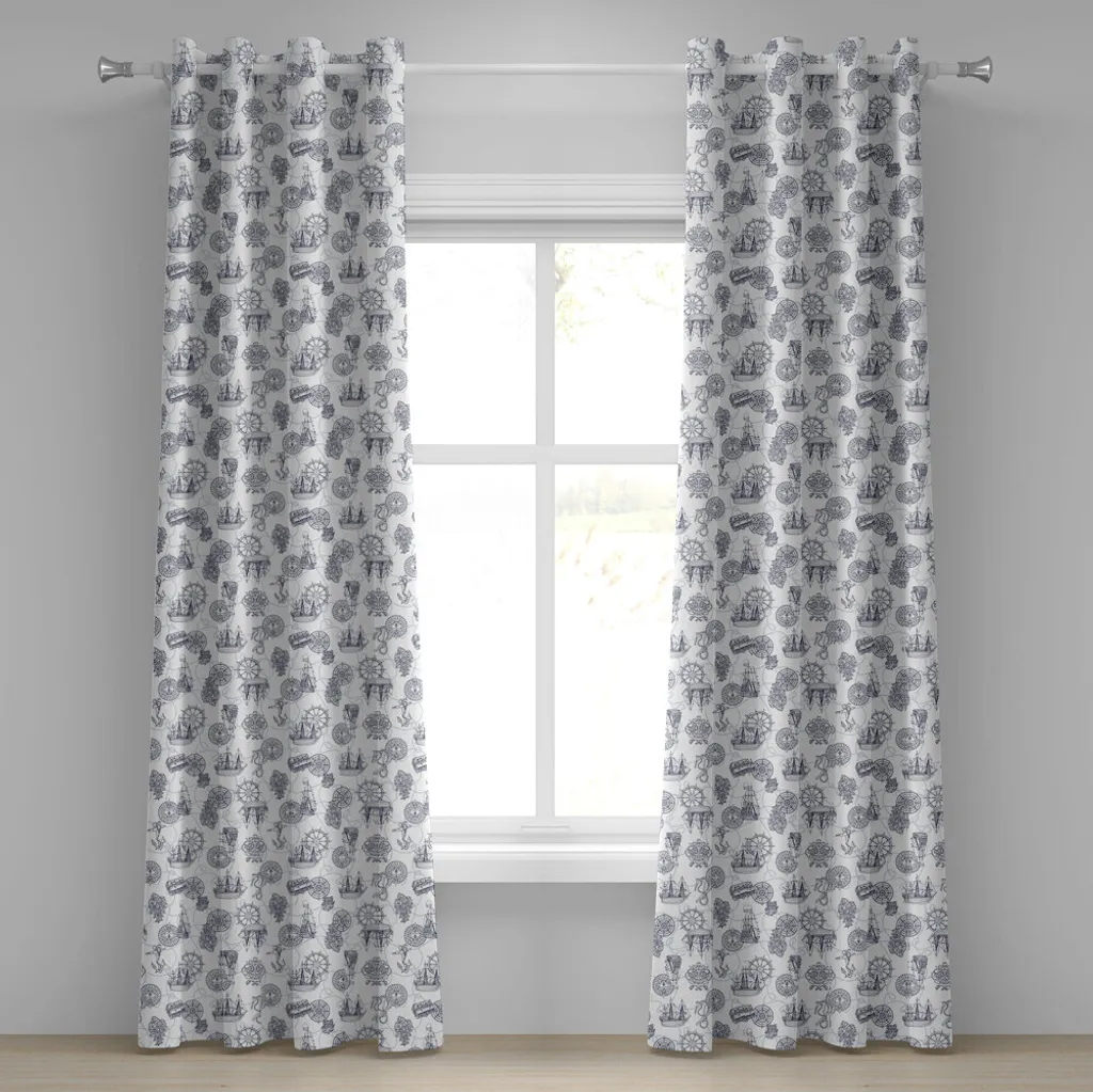 Rideau Marine à Motifs Ancre et Gouvernail en Tissu Durable 280x175