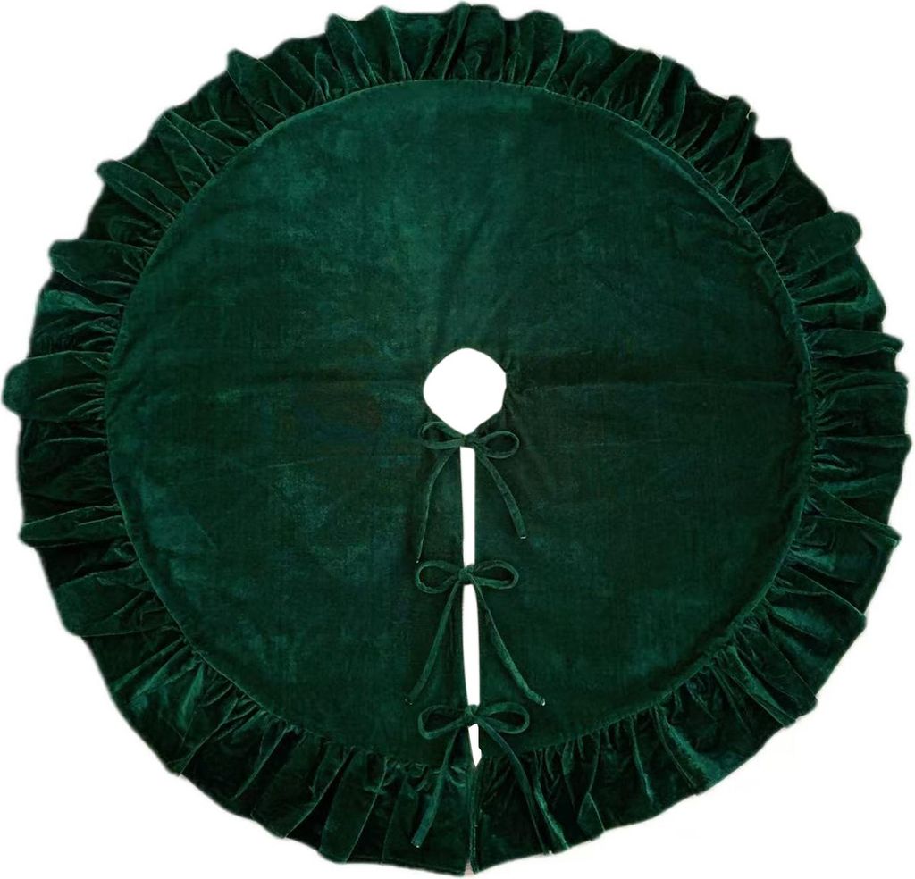 Samt-Weihnachtsbaumdecke, 122 cm (48 Zoll), gerüschte Weihnachtsbaumdecke, rustikale Weihnachtsbaumdekoration, weiche, festliche Baumdecke für ge...