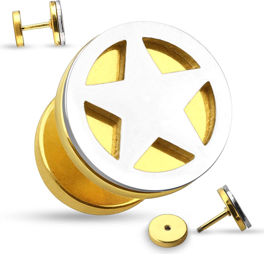 Fake Plug Stern Star Fakeplug Ohr Piercing Cut Out Ohrstecker Chirurgenstahl gold 0