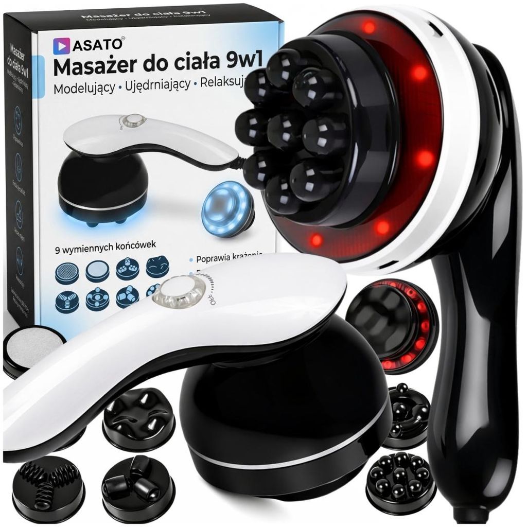 ASATO Körpermassagegerät 9-in-1 28 W mit 8 Aufsätzen und Produktbild 