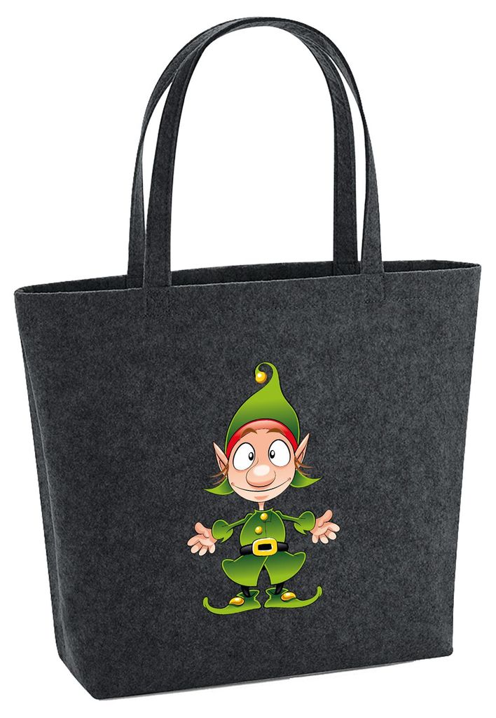 Huuraa Filzshopper Kobold Fabelwesen 22 Liter Charcoal Melange Filztasche Geschenkidee