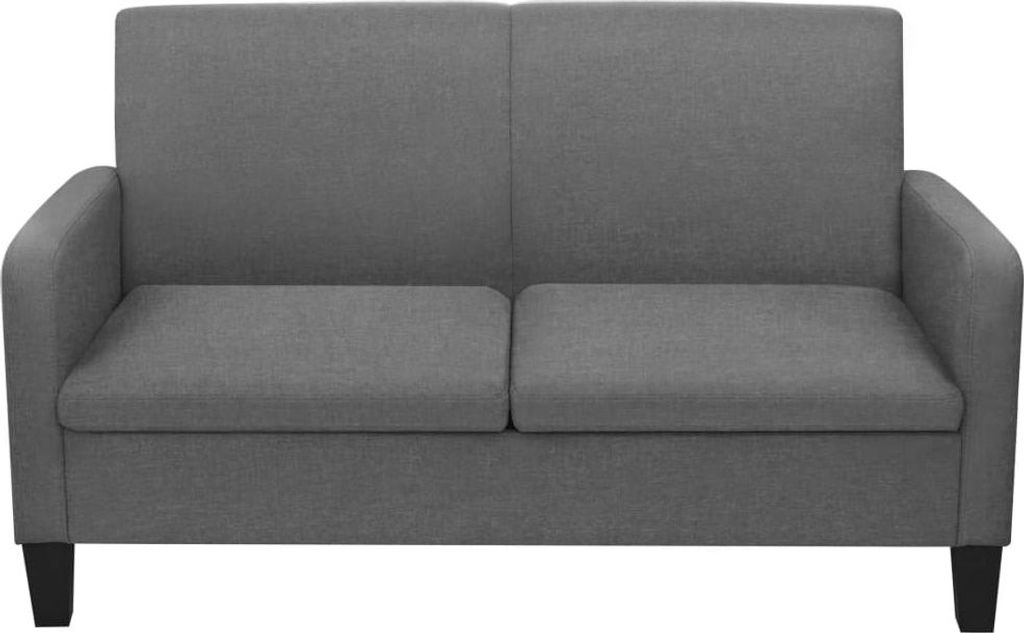 A front view of a dark gray two-seater sofa.