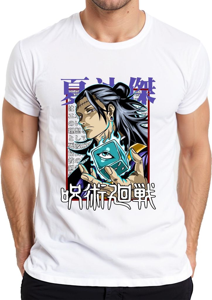 Jujutsu Kaisen Anime Manga Auge Würfel Flamme düster Geschenk Herren T-Shirt, Weiß, 3XL