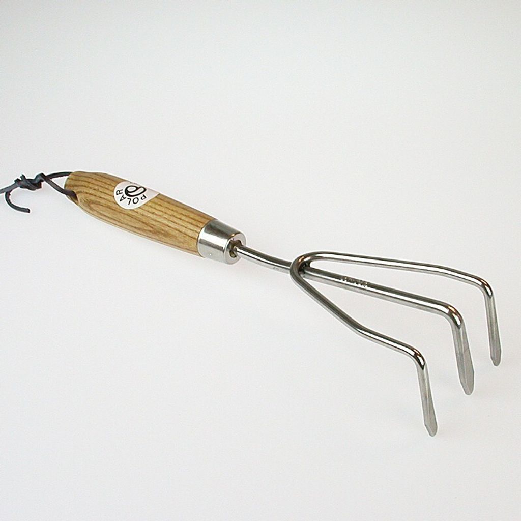 Polar T341442 kleine Edelstahl Harke 8 cm breit mit Holzstiel für enge Ecken