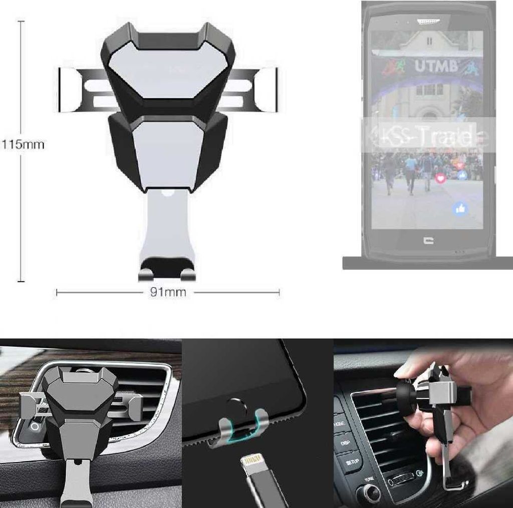 K-S-Trade Lüftungshalterung kompatibel mit Crosscall Trekker X4 kompakte Handy-Halterung Lüftungsschlitz Lüftungsgitter Autohalterung KFZ