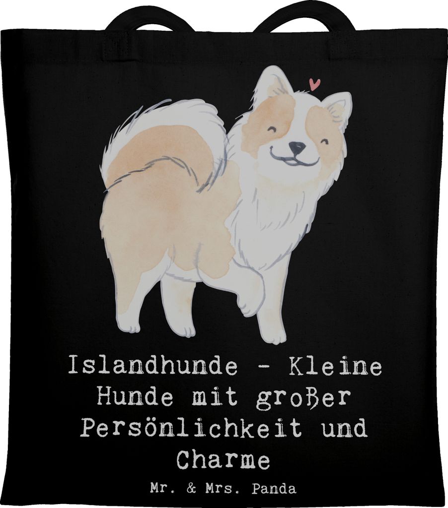 Mr. & Mrs. Panda Tote Bag Charme Islandhund - Schwarz - Geschenk, Jutebeutel, Hunderassen, Schafhunde, Wachhunde, Shopping Tasche, Hunderasse, Wett...
