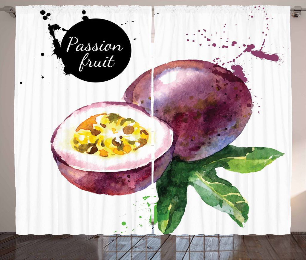ABAKUHAUS Obst Rustikaler Vorhang, Aquarell exotischer Entwurf, Wohnzimmer Universalband Gardinen mit Schlaufen und Haken, 280 x 245 cm, Lila Grün...