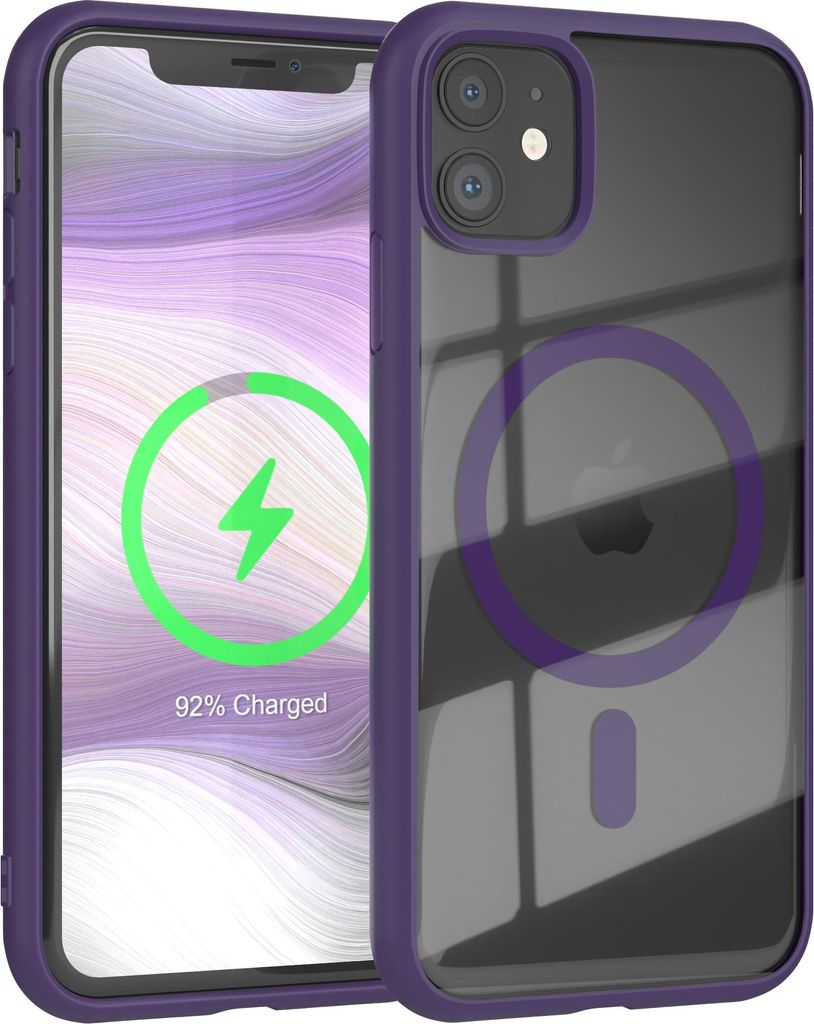 EAZY CASE Clear MagSafe Case für Apple iPhone 11, Qi-Charging, Silikon mit Kameraschutz, Bumper Case in Violett
