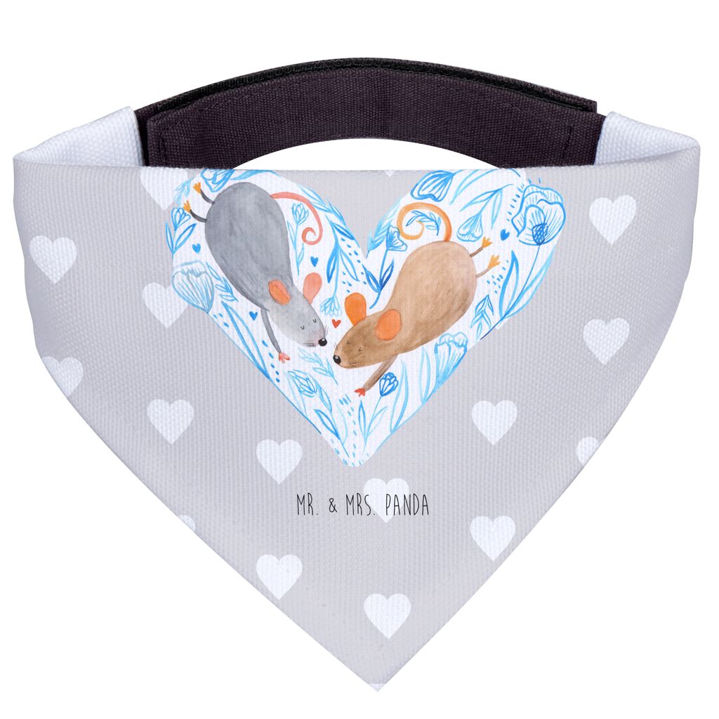 Mr. & Mrs. Panda Halstuch Mäuse Herz - Grau Pastell - Geschenk, Freundin, Hunde-Halstuch, Hund, Liebe, Maus, Für Hunde, Hundehalstuch, glücklich...