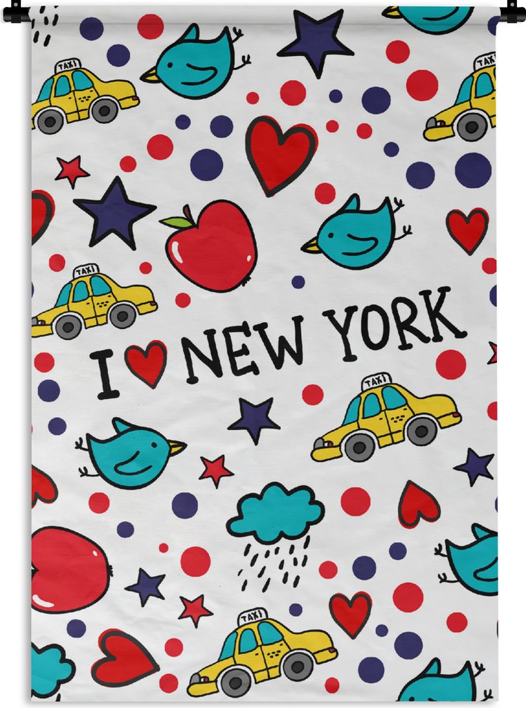 MuchoWow Wandteppich Wandbehang New York - Vogel - Taxi 120x180 cm Tapisserie Dekoration Wandtuch - Schlafzimmer - Dekorationen für das Haus