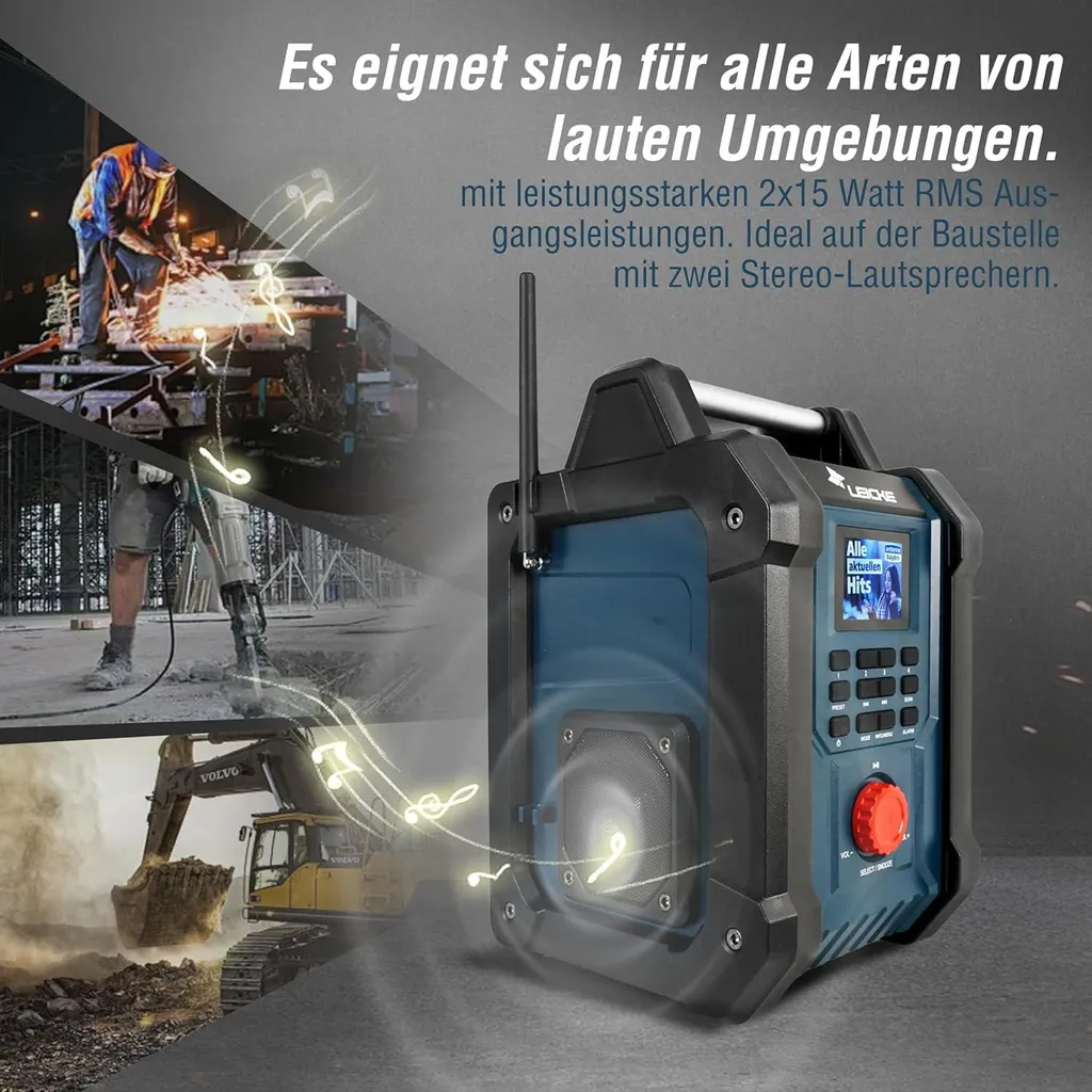 Radio numérique de chantier robuste Leicke DAB+ Bluetooth et écran LCD - 6